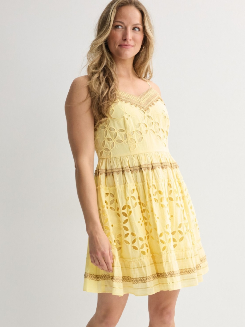 Farmers Market Yellow Eyelet Boho Midi Dress | Size Large - NWT